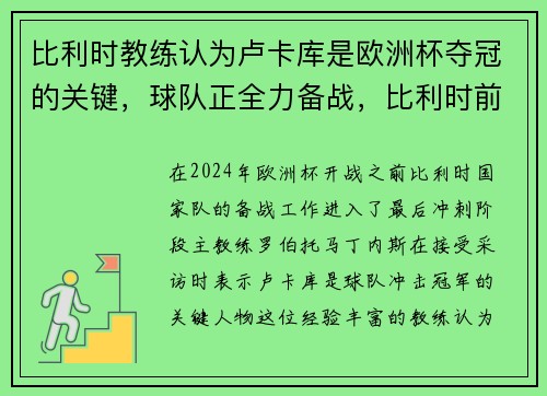 比利时教练认为卢卡库是欧洲杯夺冠的关键，球队正全力备战，比利时前锋卢卡库图片